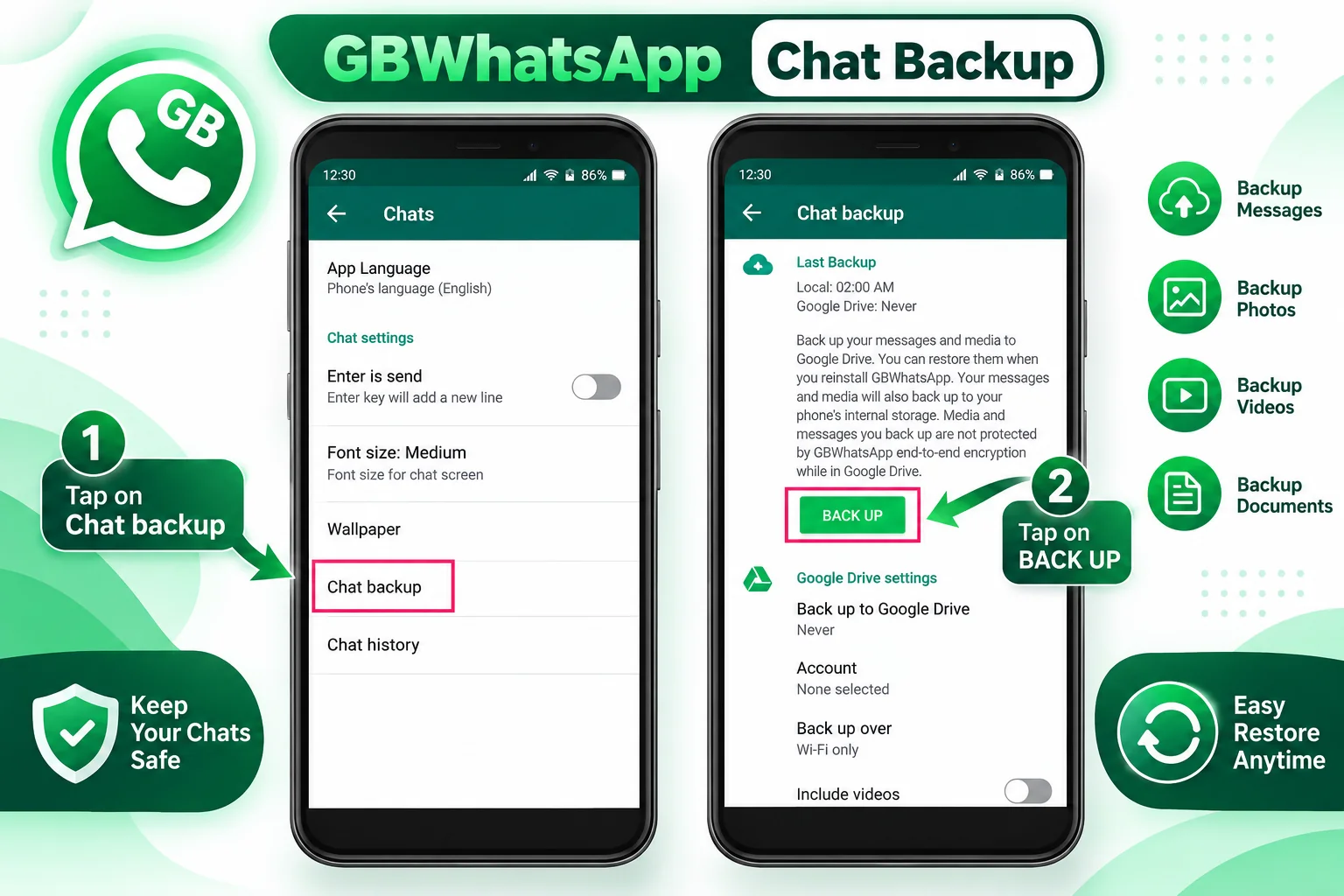 GB WhatsApp chat backup steps