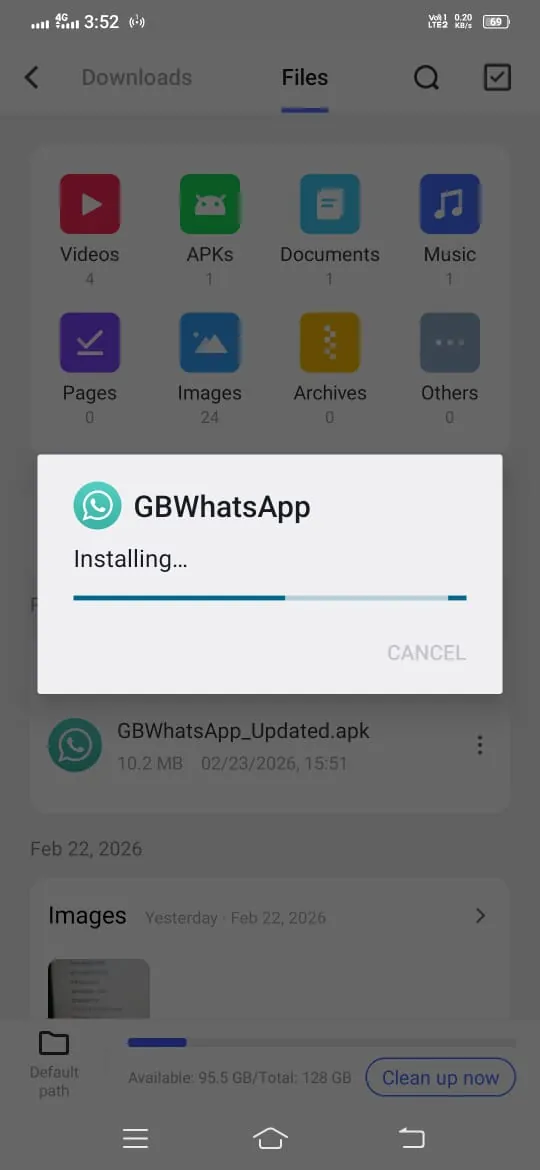 GB WhatsApp install screen setting